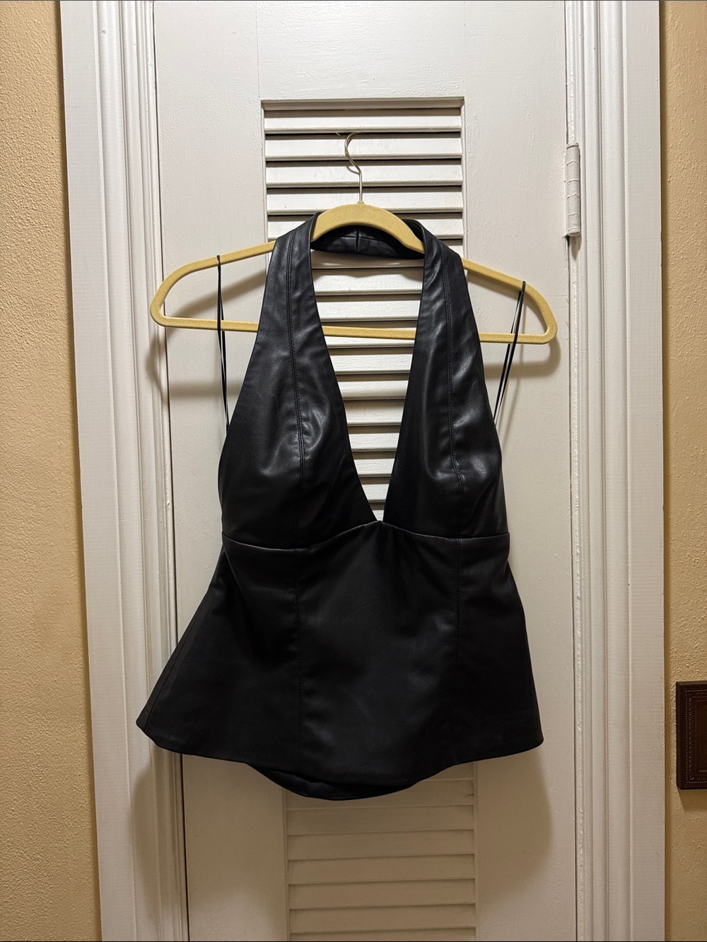 ZARA Women’s Black Faux Leather Halter Top